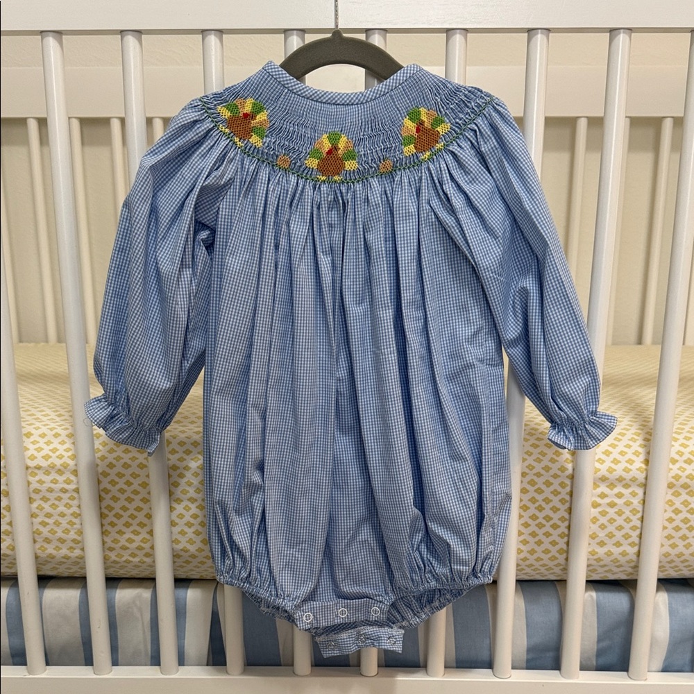 Blue Gingham Long Sleeve Turkey Bubble